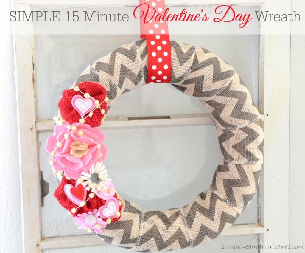 Looking for a Quick and Easy Way to Create Some Cute and Budget Friendly Valentine's Decor? This Simple 15 Minute Valentine's Day Wreath Would be Perfect! sunshineandhurricanes.com