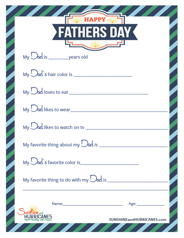 All About My Dad A Printable Father s Day Questionnaire