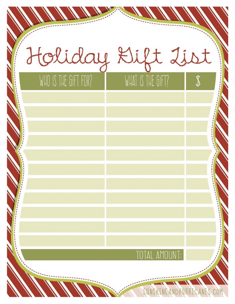 Holiday Gift List Printable