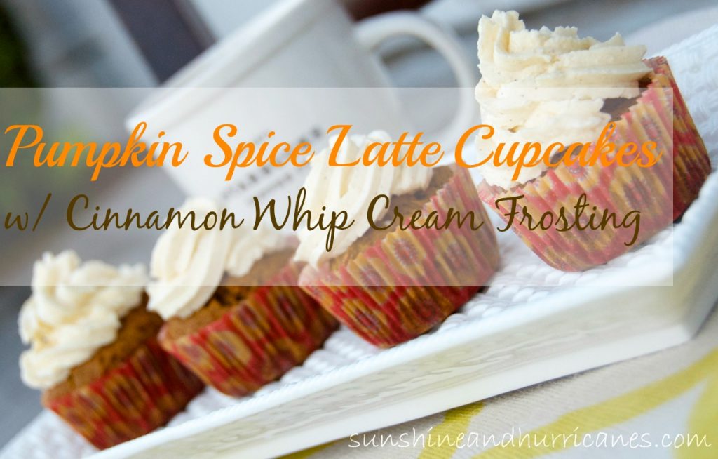 Pumpkin Spice Latte Cupcakes. Inspired by Starbucks popular fall beverage. A perfect hint of pumpkin latte flavor and cinnamon whip cream frosting.