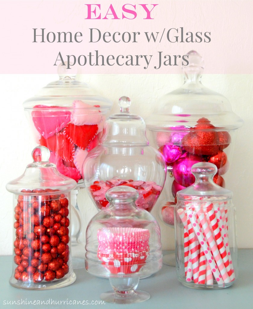 Looking for an easy and super budget friendly way to decorate for holidays that still looks high end? The answer  is Easy Home Decor with Glass Apothecary Jars. Versatile, Fun and Simple DIY Decor for Holidays or Anytime. sunshineandhurricanes.com