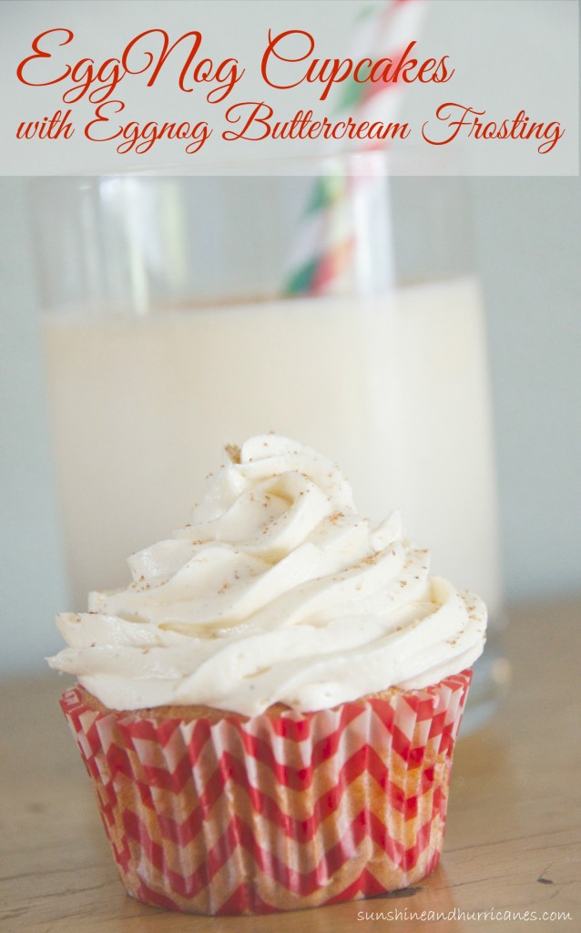 This Eggnog cupcake recipe will be a hit even if you aren't an eggnog fan. Eggnog Cupcake with Eggnog Buttercream Frosting. sunshineandhurricanes.com 