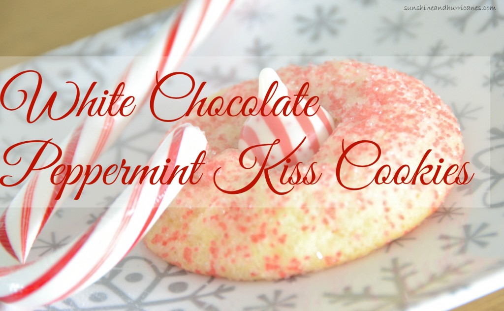 A perfect new addition to your Christmas Cookie Favorites. White Chocolate Peppermint Kiss Cookies. sunshineandhurricanes.com 