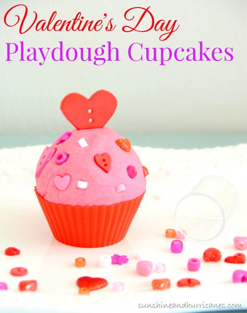 Super adorable and easy activity for Valentine's Day. Great for a school Valentine's day party or as a non-candy Valentine's day gift or treat. Valentine's Day Playdough Cupcakes. sunshineandhurricanes.com