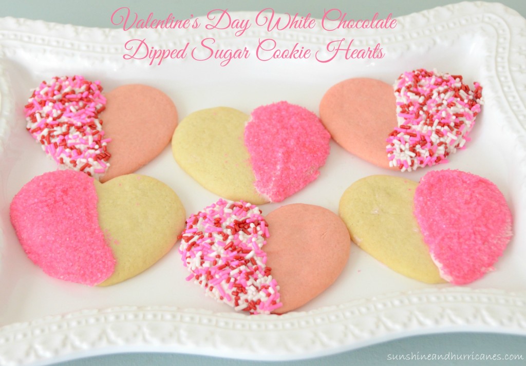 A Super Simple and Fun Cut-Out Cookie Idea for Valentine's Day. Great for a School Party or Other Special Occasions. Valentine's Day White Chocolate Dipped Sugar Cookie Hearts