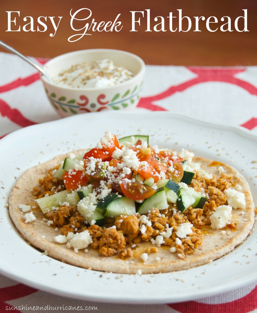 Having trouble decided what is for dinner? Here is a meal that will please the whole Family. Easy Greek Flatbread recipe. sunshineandhurricanes.com