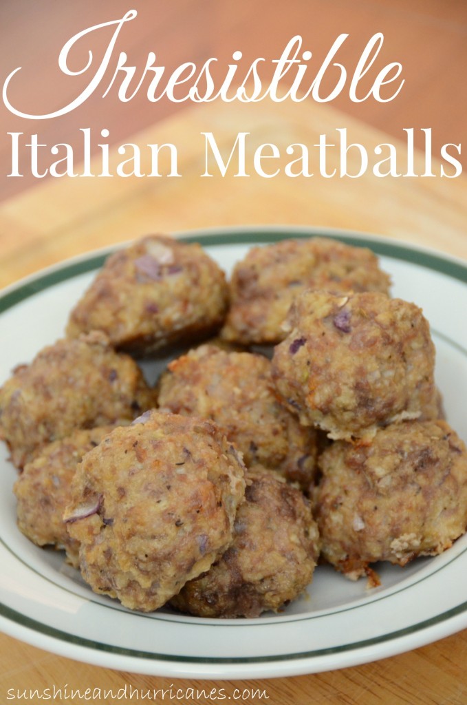 Looking for an easy meal that will please even your pickiest eaters. This recipe for Irresistible Italian Meatballs  is the perfect dinner solution. sunshineandhurricanes.com