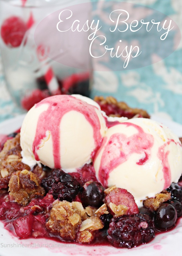 Simple and delicious Easy Berry Crisp is the perfect ending to your backyard BBQ or cookout. Blackberry, blueberry, raspberry and strawberry goodness!