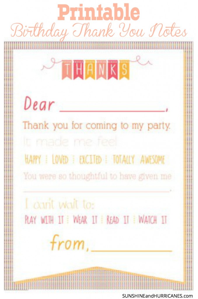 Printable Birthday Thank You Notes