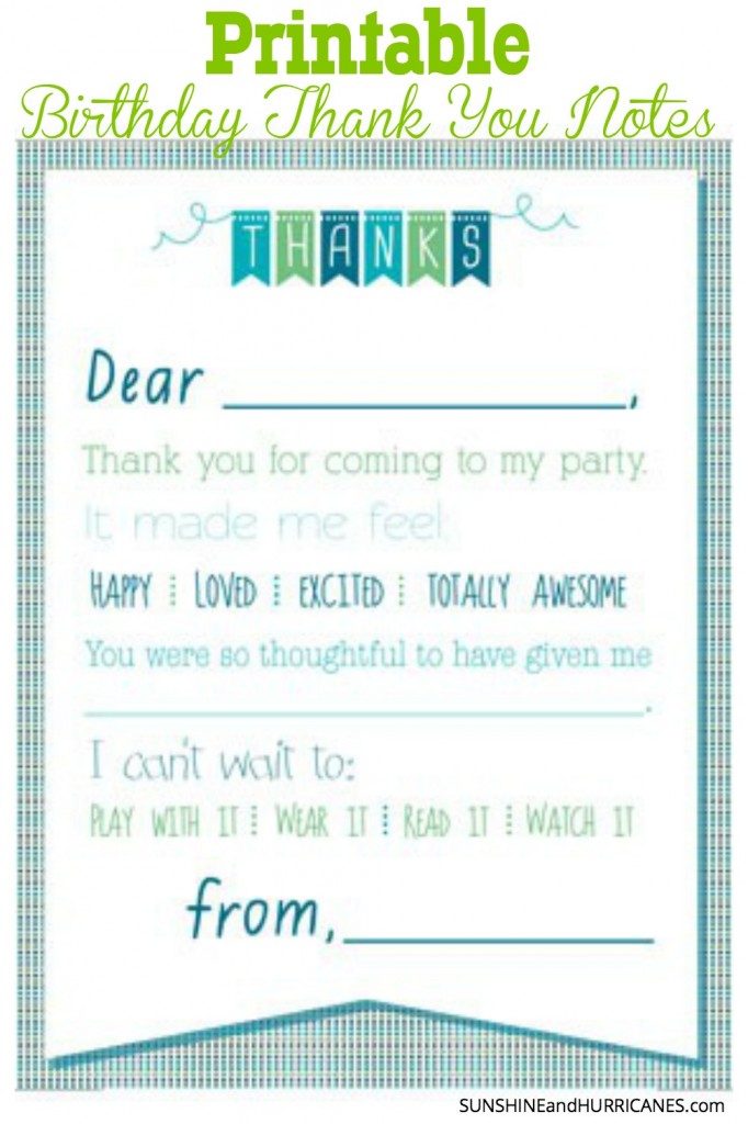 Looking for a cute and simple way to take care of Thank You Notes for a Child's Birthday? You want them to have good manners, but writing all those notes can be such a chore. Here are easy Printable Birthday Thank You Notes for Boys and Girls that a child will enjoy doing and sending. SunshineandHurricanes.com