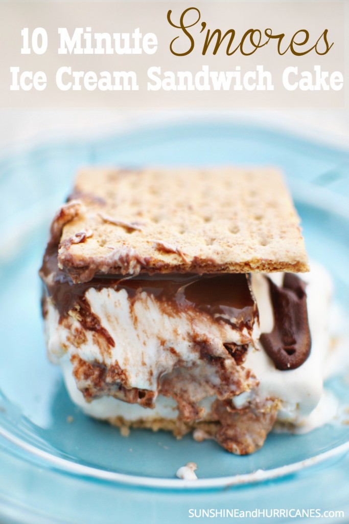 Looking for a fast and easy to make dessert for a summer get together? When the weather has turned hot and the BBQ is always on, S'mores can be a great go to option. Up the wow factor with hardly any extra effort by turning everyday s'mores into a s'mores ice cream sandwich cake. A HUGE hit no matter the age of your guests. 10 minute S'mores Ice Cream Sandwich Cake. 