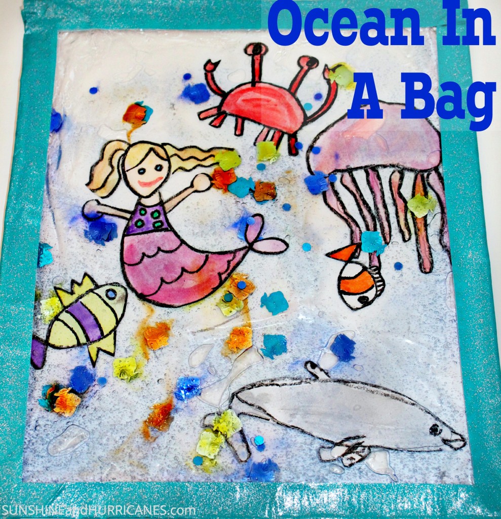 Simple and easy project, the Ocean In A Bag Kid's Craft is fun for kids of all ages and helps with sensory play, creativity, and journaling skills.