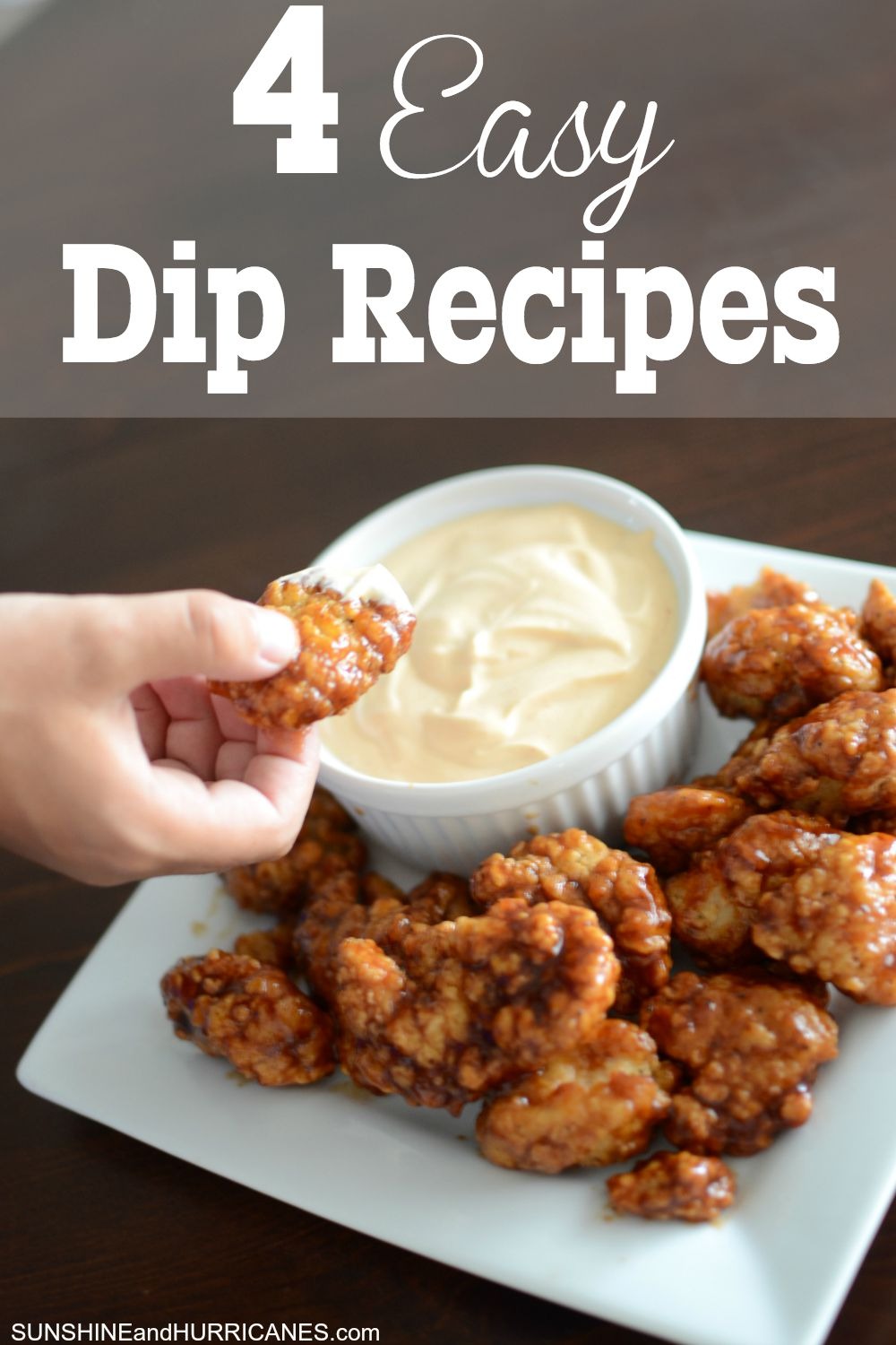 Looking for a quick and easy option for after school snacks, a quick dinner or even a game day munchies? We've got four delicious dips recipes that are crowd pleasers and can go with everything from veggies, wings, nuggets and more.  Yum! 4 Easy Dip Recipes. SunshineandHurricanes.com