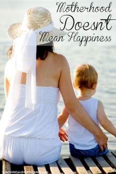 Are you struggling with motherhood and thinking that you should be happier than you are? You are not alone and you are NORMAL. Here you'll learn why Motherhood Doesn't Mean Happiness. SunshineandHurricanes.com