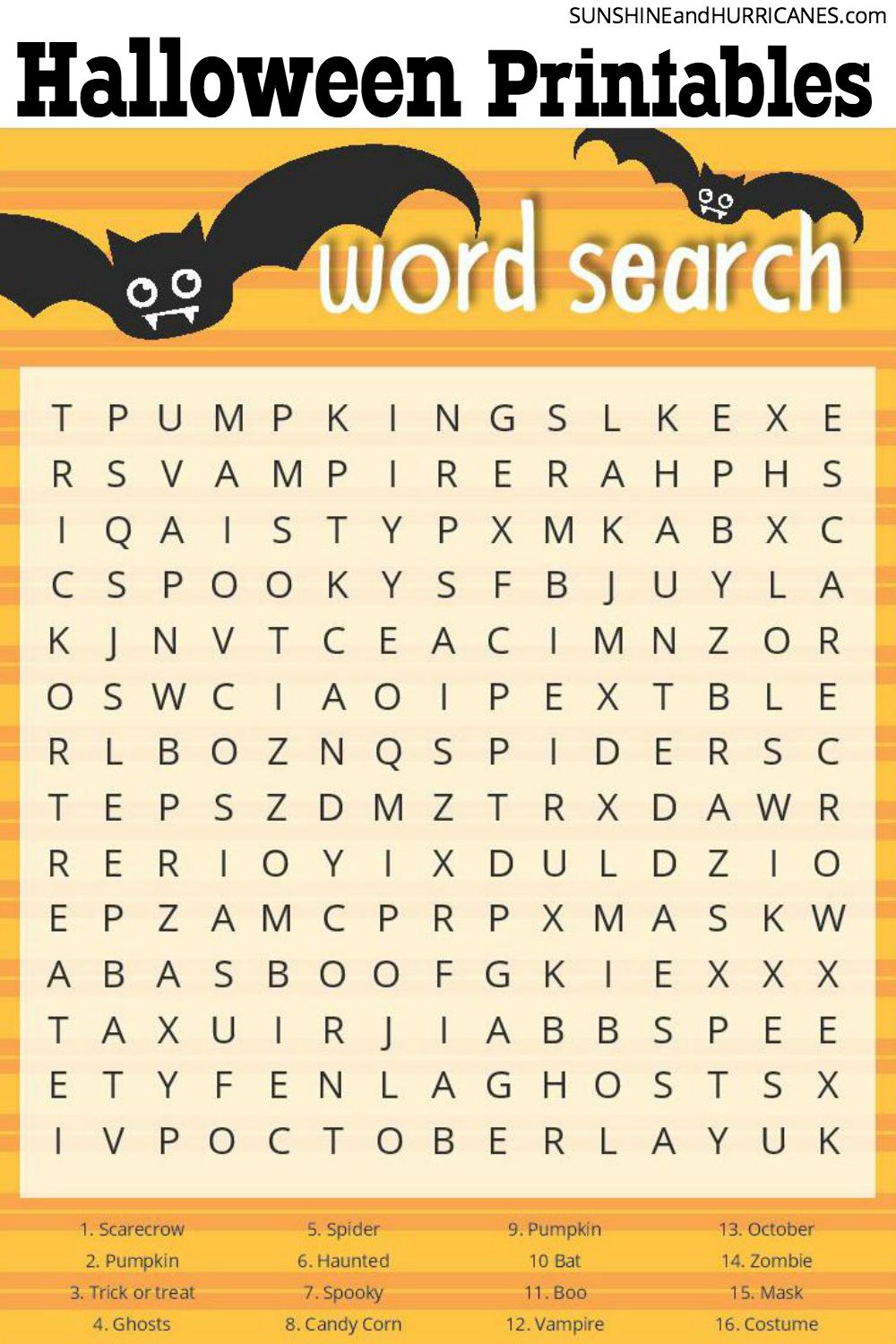 Printable Halloween games are a great way to keep little ghosts entertained at a Halloween school party or a neighborhood trick or treating get together? This Halloween word search is perfect for some not so scary fun! Halloween Printables Word Search. SunshineandHurricanes.com