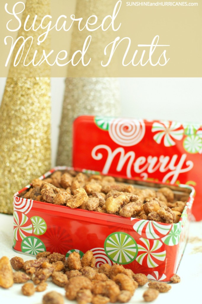 Looking for an easy and affordable holiday gift that people will rave about? This recipe for Sugared Mixed nuts is TO DIE FOR!!! Super addicting and a gift people will ask for over and over again every year. So ridiculously simple to make and just add some cute packaging and it's good to go for friends, neighbors, teachers, everyone on your Christmas gift list. Sugared Mixed Nuts Recipe and creative food gift packaging ideas. SunshineandHurricanes.com