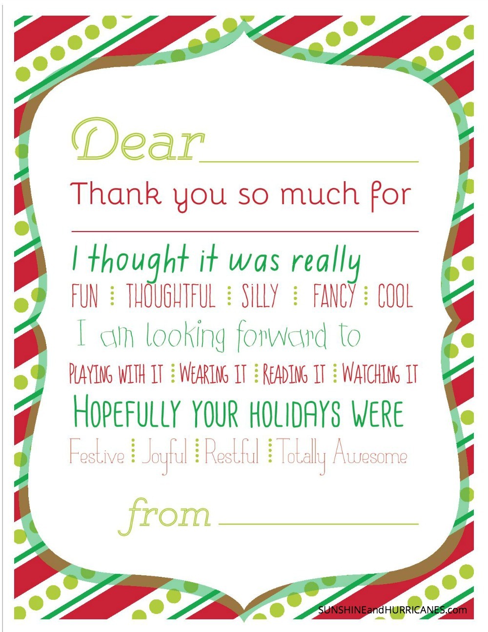 Christmas Printable Thank You Cards for Kids