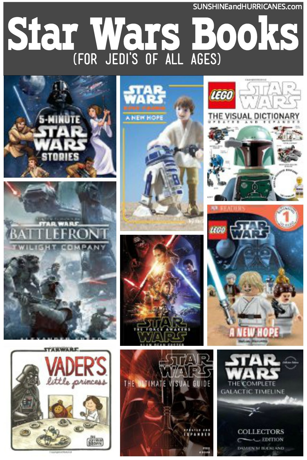 Do you have Star Wars fans from young to old in your family? There are tons of great Star Wars books for all ages! Inspire a beginning reader or help establish a love of reading in kids (and adults) with exciting stories of Jedi rebels and followers of the dark side. Star Wars Books by SunshineandHurricanes.com