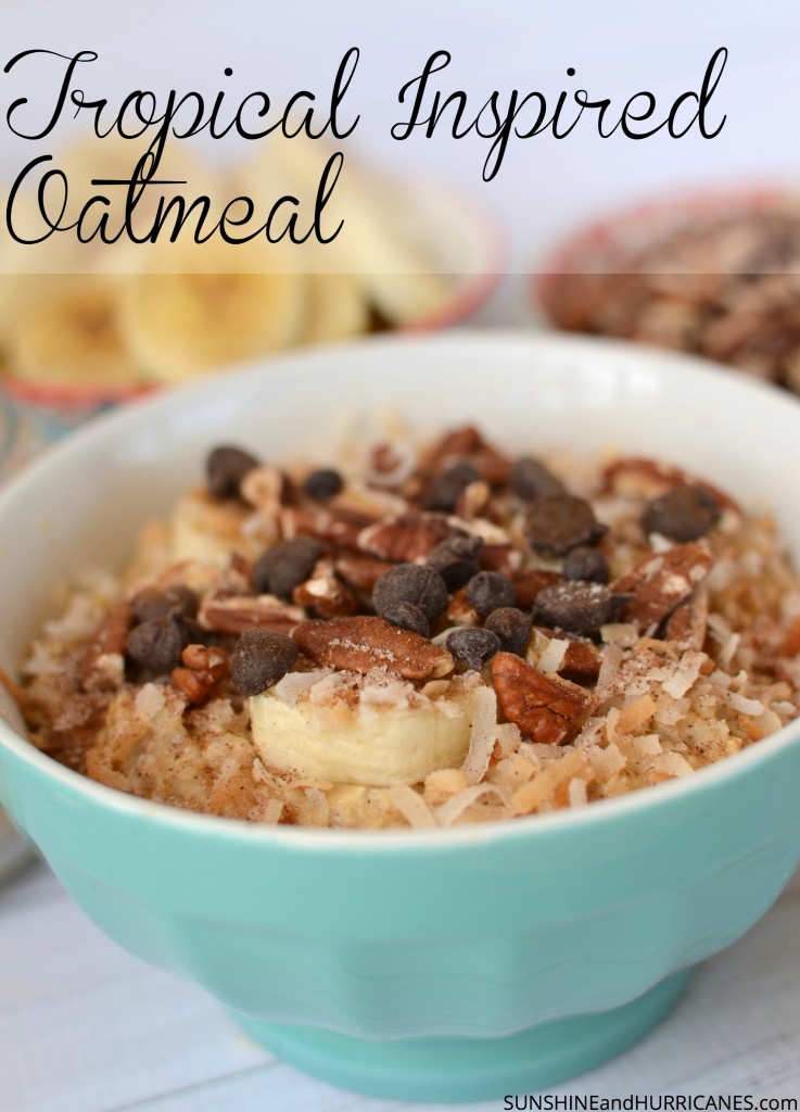 Looking for a fun breakfast idea teh entire family will love? This delicious and simple breakfast takes one minute to create and packs a hearty punch that'll stay with your kids all morning long! Fully customizable, this has something to satisfy everyone, full of bananas, nuts, coconut, and chocolate! Tropical Breakfast Oatmeal #ad #BringYourBestBowl #Target