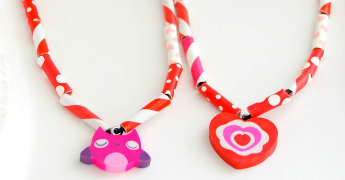 These Adorable Valentine's Day Necklaces are so super easy to make! A perfect Valentine's Day craft for a school party or make a great fine motor activity for littles. 