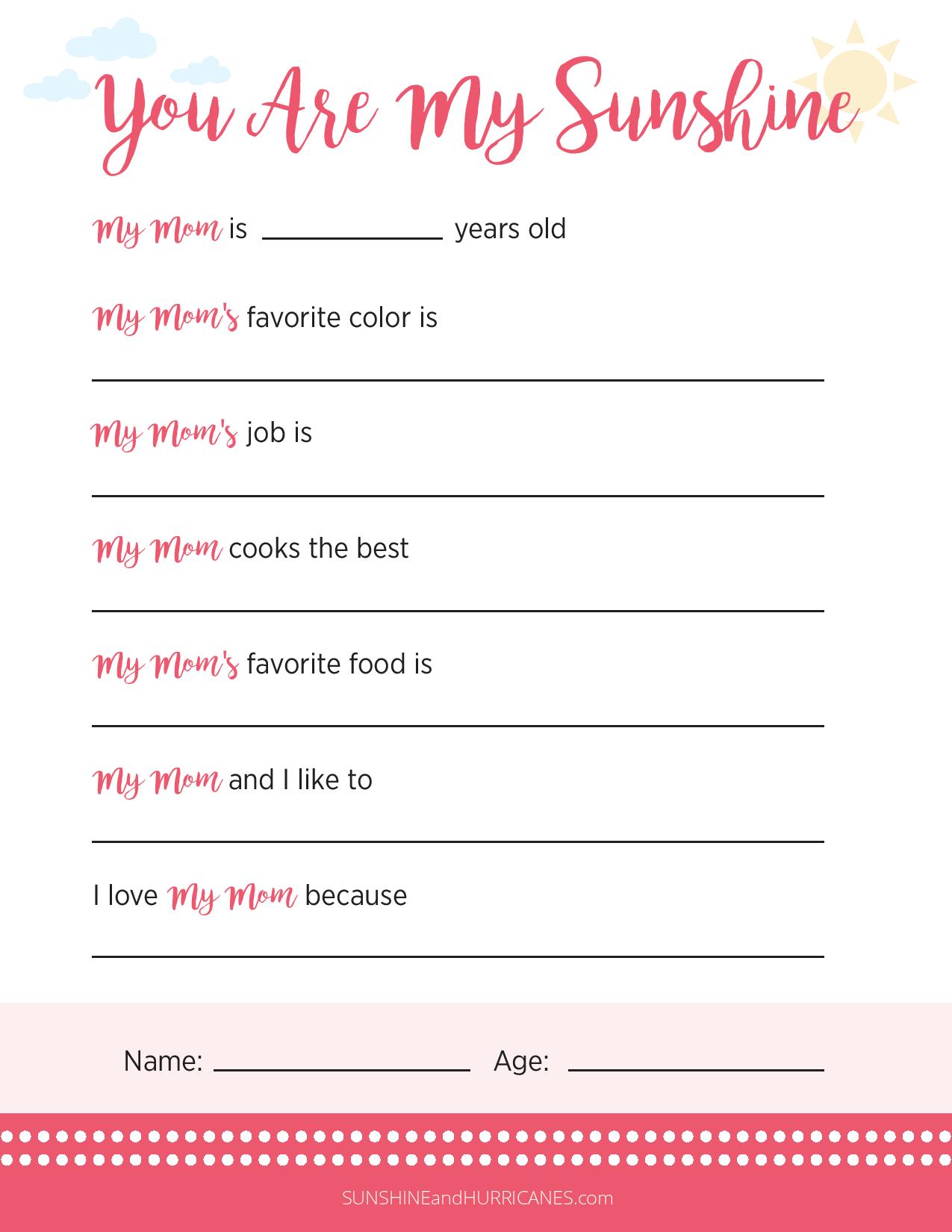 Printable Mother's Day Questionnaire