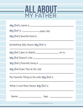 All About My Dad - A Printable Father's Day Questionnaire