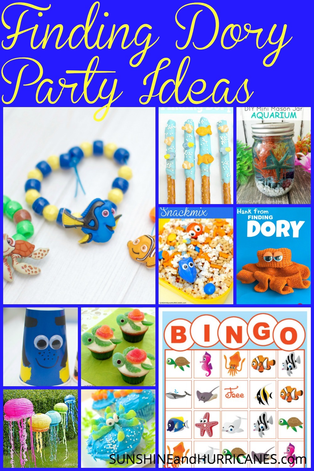 This post is full of Finding Dory Party Ideas! Food, crafts, games, party favors, and decorations are all in one easy place to help you plan! Whether it's a birthday party, with an ocean, mermaid, pirate, or shark theme, you'll be ready to party with all these suggestions! Nemo, sea creatures, and more await you in this exciting round up!