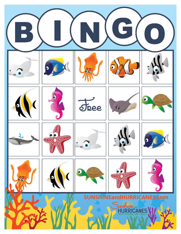 Free printable ocean themed BINGO game, great for a class project or birthday party. Meet all of Nemo and Dory's friends and play this fun game for an easy family night activity! Finding Dory Printable Sea Life BINGO from SunshineandHurricanes.com.