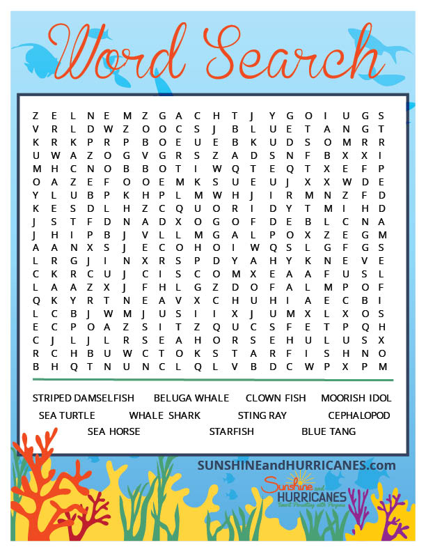 Dory, everyone's favorite blue tang, swam into kids hearts first in Finding Nemo and then in her own movie, Finding Dory. This Sea Creature wordsearch is inspired by the characters in these movies and would be a great activity for a Finding Dory Birthday Party, an Under the Sea party or even a homeschool sea creature study. Finding Dory Kids Word Search from SunshineandHurricanes.com 