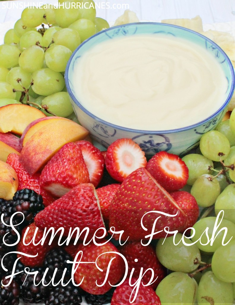 Need a simple idea for Summer entertaining? This easy Summer Fresh Fruit Dip is a crowd pleaser and everyone, from adults to kids, will love this healthy snack! Perfect for potlucks, a BBQ, or a pool party, this easy dip is a lovely side dish for any Summer picnic or activity!