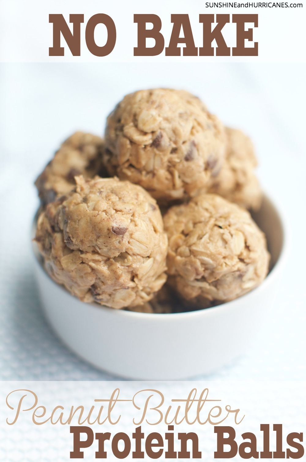 Looking for a healthy and taste snack for your kids that you can pop in their lunches or grab on the go as you head to your many family activities? These NO BAKE Peanut Butter Protein Balls are super fast to make and pack the perfect punch of energy to kid you and your kids going through your jam packed days. Tasty with just the right touch of sweet. SunshineandHurricanes.com