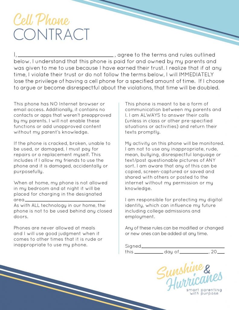 Cell Phone Rules For Tweens and Teens (Printable Cell Phone Contract)