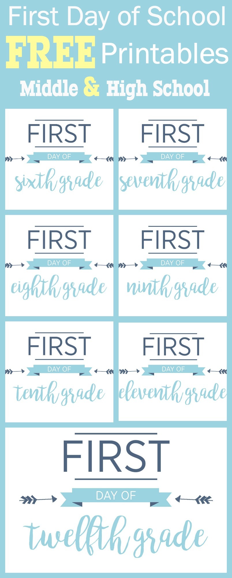 Don't forget the older kids when it comes to those first day of school photos. We've updated these signs to make them a little more sophisticated for your tweens and teens. First Day of School Printables. 