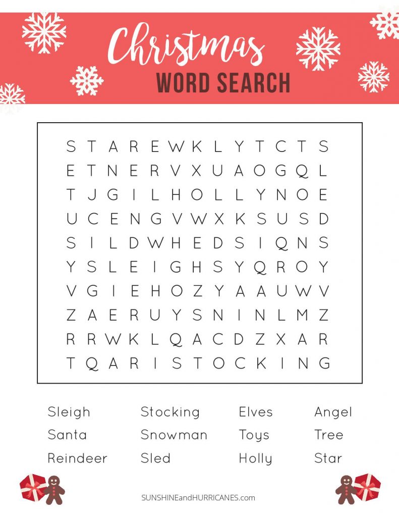 Christmas Word Search Free Printable Pdf