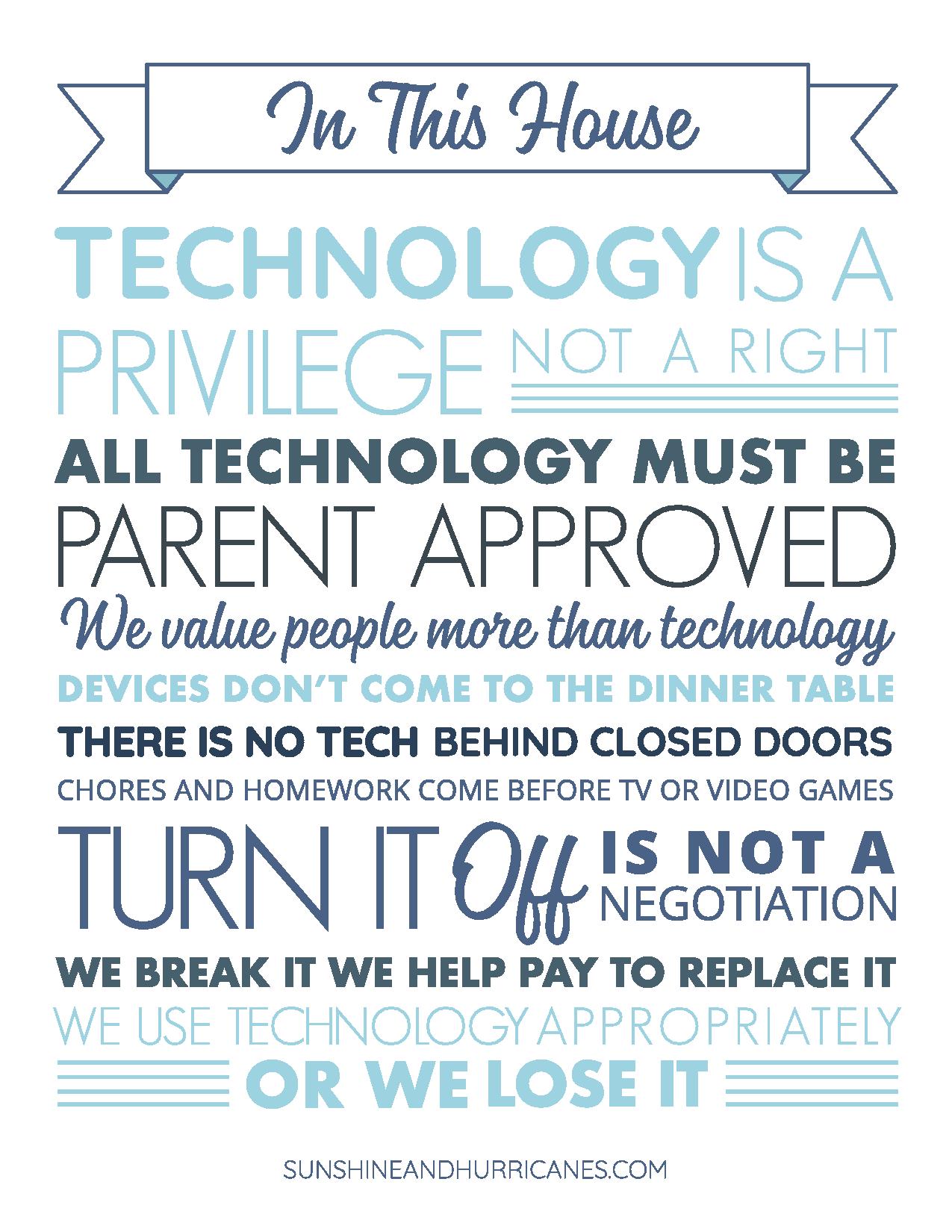 Printable Family Technology Rules 