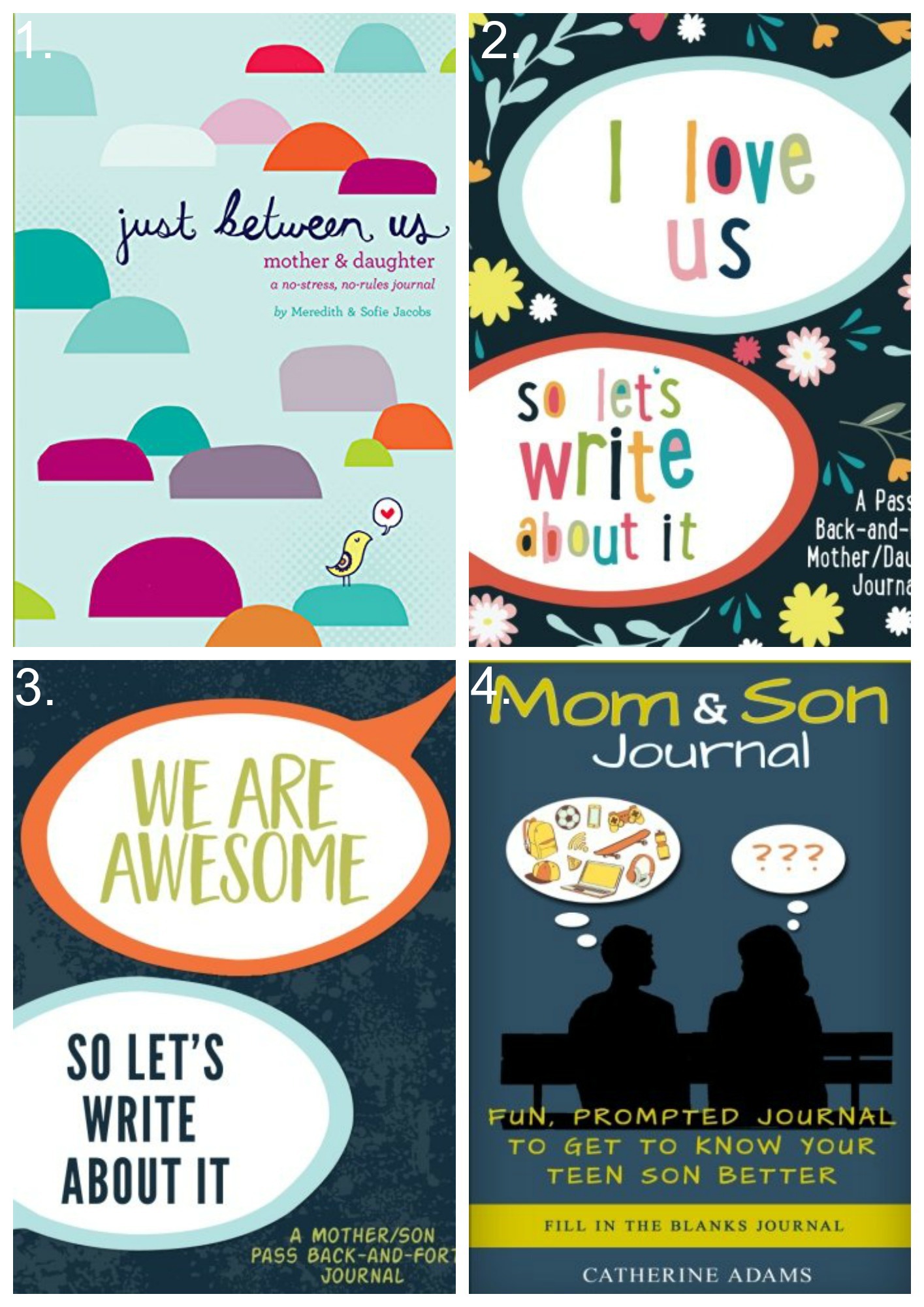 Looking for ways to connect with your teen? Try these mother/son journals or mother/daughter journals. 