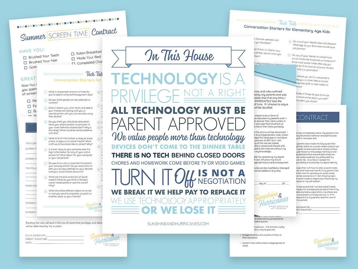 Tween And Teen Technology Contracts Printables Bundle Sunshine And Hurricanes