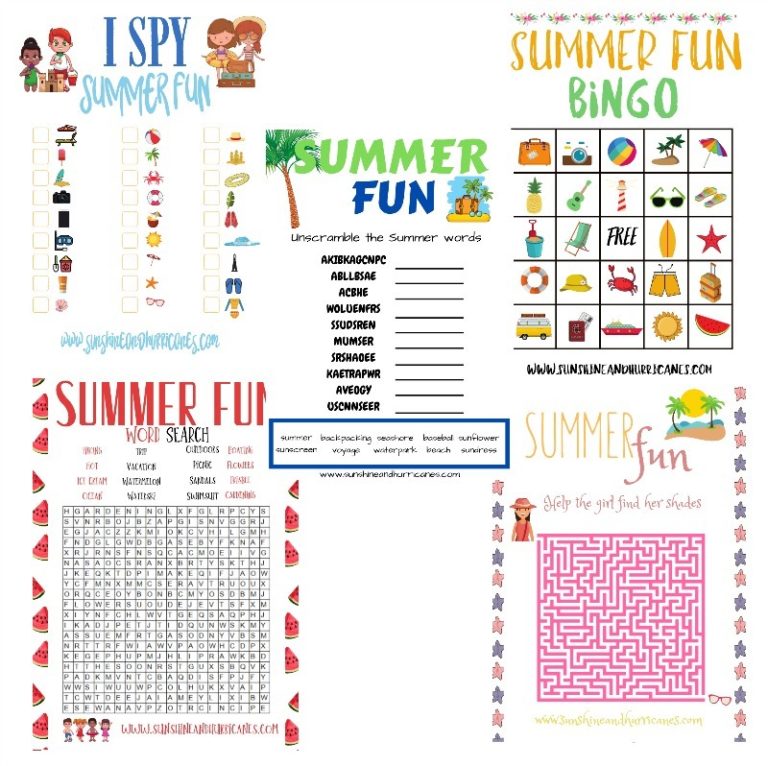 Summer Printable Activity Pack - Sunshine and Hurricanes