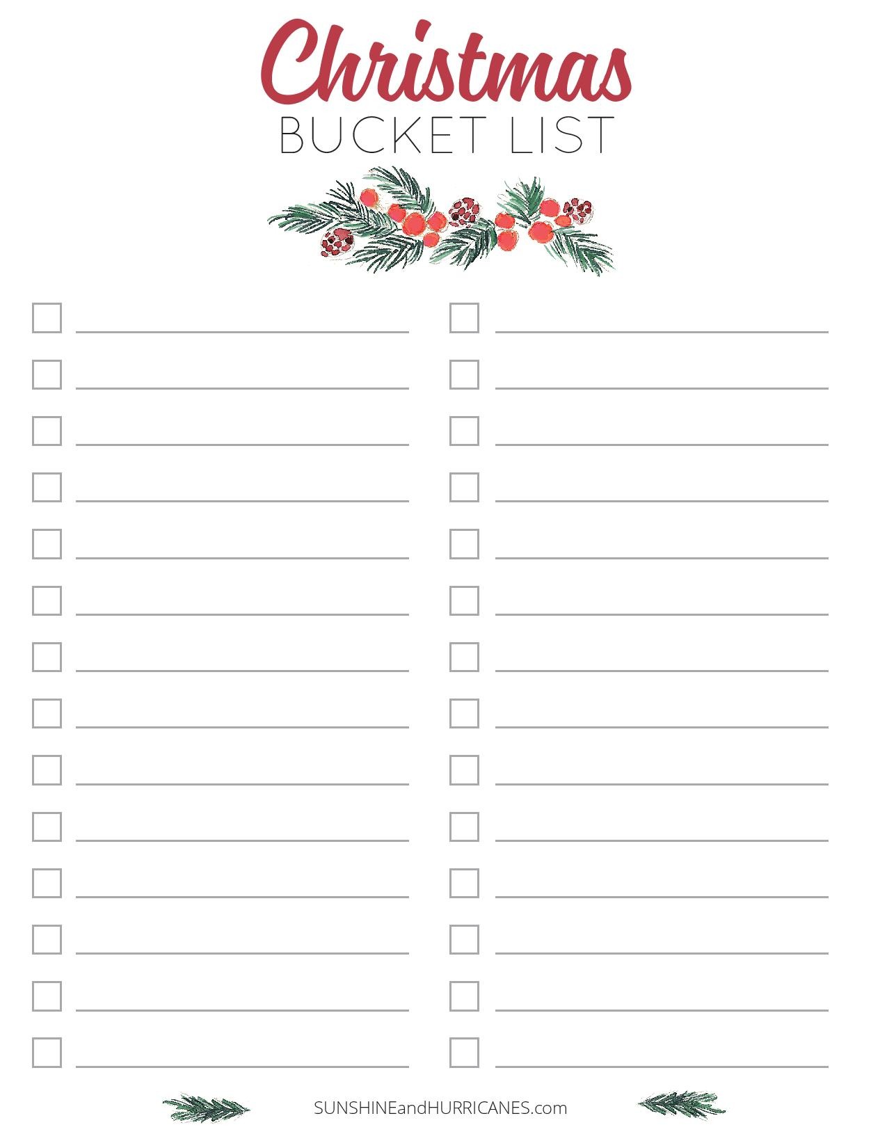 Free Printable Christmas Bucket List